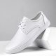 Men's Fashion Genuine Leather Wear-resistant Non-slip Skate Shoes Solid Color Casual Sneakers, White