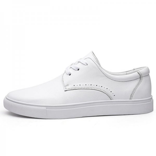 Men's Fashion Genuine Leather Wear-resistant Non-slip Skate Shoes Solid Color Casual Sneakers, White