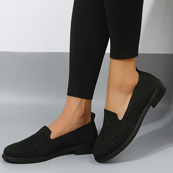 Women's Knit Slip On Flats, Casual & Breathable Non-slip Round Toe Loafers, Low Top Walking Shoes