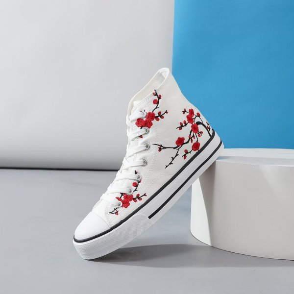 Women's Stylish Floral Print High Top Canvas Sneakers - Non-slip Skate Shoes for Comfort and Style