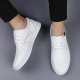 Men's Fashion Genuine Leather Wear-resistant Non-slip Skate Shoes Solid Color Casual Sneakers, White