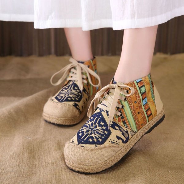Casual hemp bottom boots women embroidered cloth shoes cotton college style women's cloth shoes