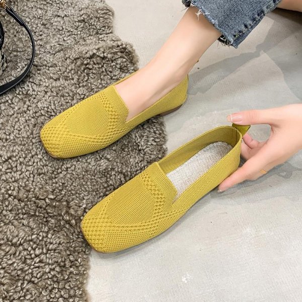 Women's Knitted Mesh Breathable Loafers, Square Toe Slip On Casual Shoes, Women's Footwear