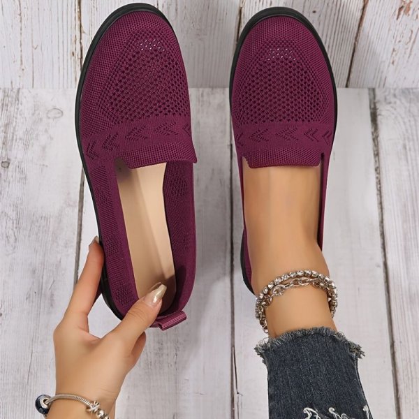 Women's Knit Slip On Flats, Casual & Breathable Non-slip Round Toe Loafers, Low Top Walking Shoes