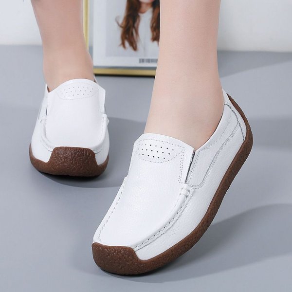 Single shoes women's flat bottom flat with soybean women's shoes cowhide wisp snail shoes large size women's shoes casual