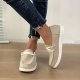 Women's Casual Lace Up Flat Loafers, Breathable Round Toe Canvas Walking Sneakers, Low Top Slip On Shoes
